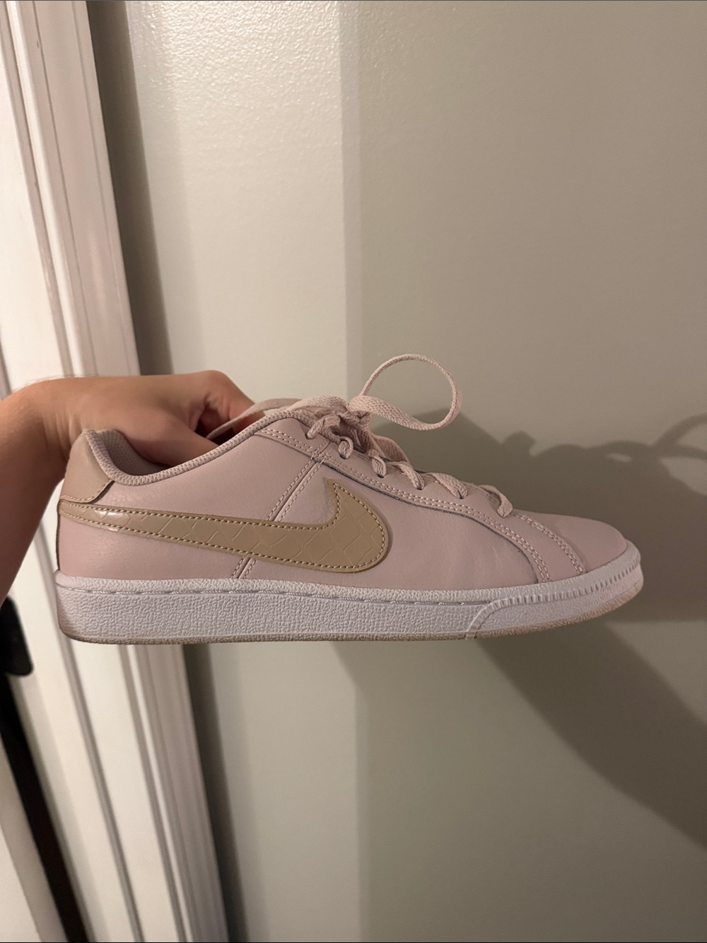 Nike Women's Blush Pink Low-Top Sneakers with Croc Tan Swoosh